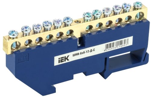 Шина неизолированная IEK N "ноль" ШНИ-6х9-12-Д-С 12 групп синий картинка 